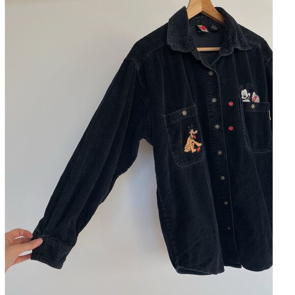 Vintage 90's Mickey Unlimited Black Wale Cord Shirt / Sz S / Embroidery Disney - Picture 4 of 9